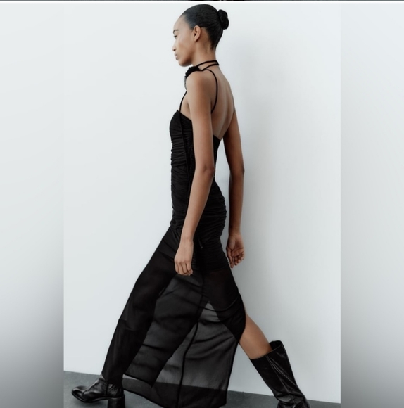 ZARA SHEER TULLE FLORAL DRESS * BLACK - Picture 14 of 14